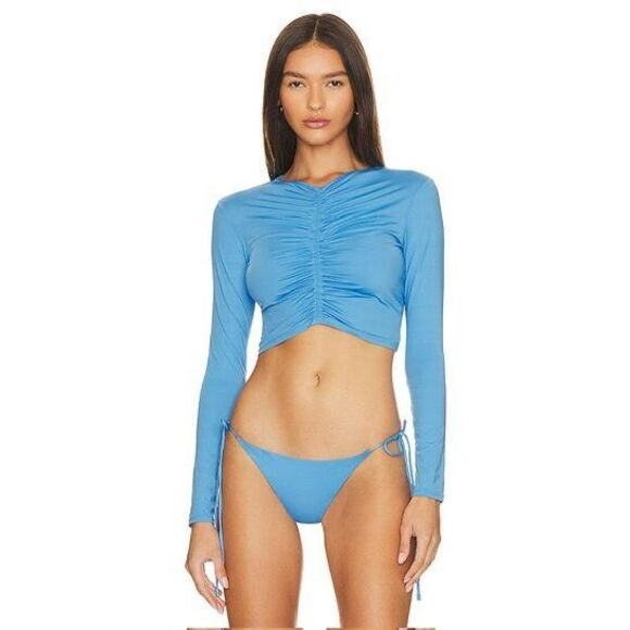NWT A.L.C. Ansel Cropped Rashguard Swim Top & Side String Bottom Set Size M $400 - Picture 2 of 9